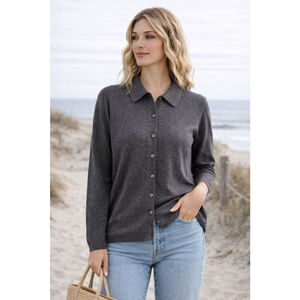 Vintage Gray Button Front Knit Cardigan Collared Minimalist Soft Classic Size M